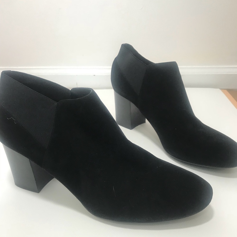 Black velvet wedge heel ankle boots